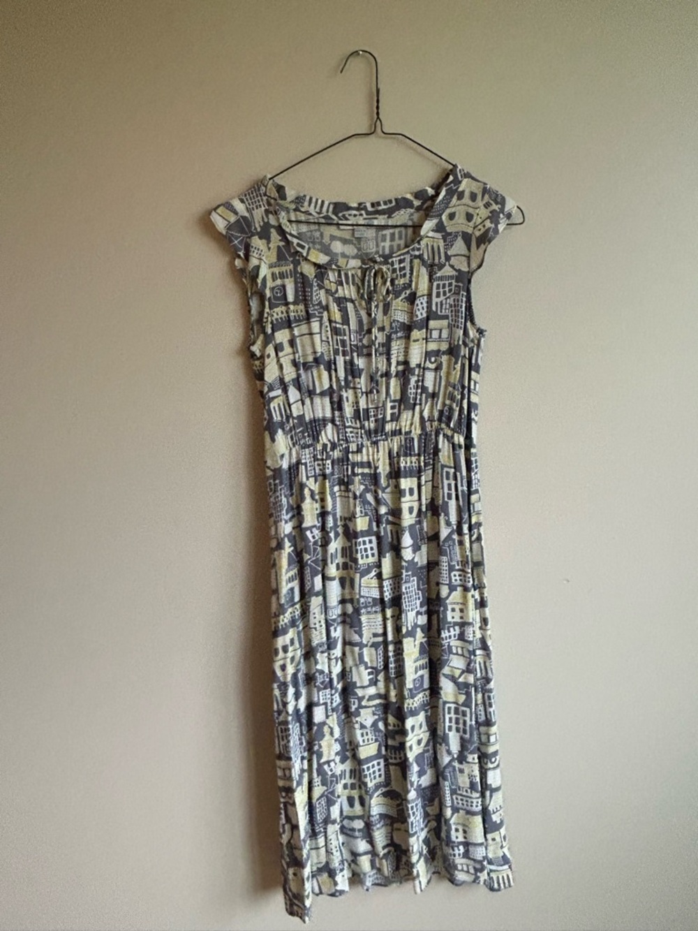 Boden Village Print Midi Dress - Gray & Yellow - Size US 4